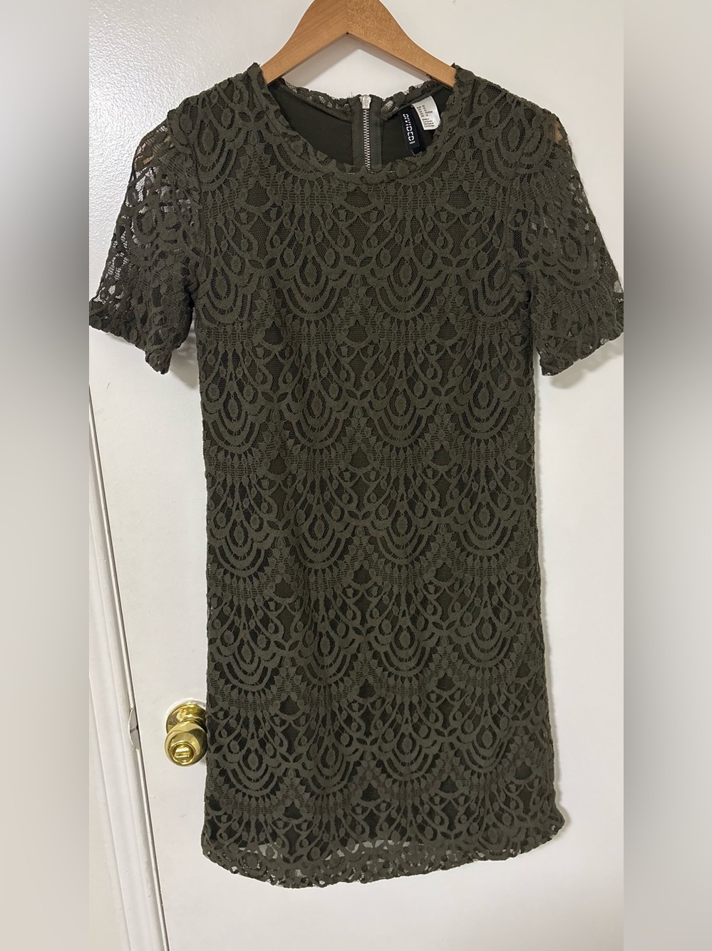 H&M Olive Green Lace Dress with Short Sleeves